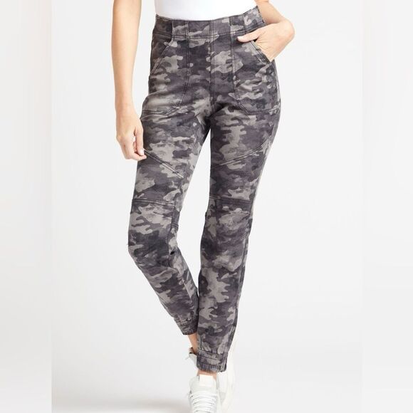 SPANX Canvas Cargo Jogger Pants Gray Camo Size Large Pull-On Utility Jogger - Picture 1 of 8